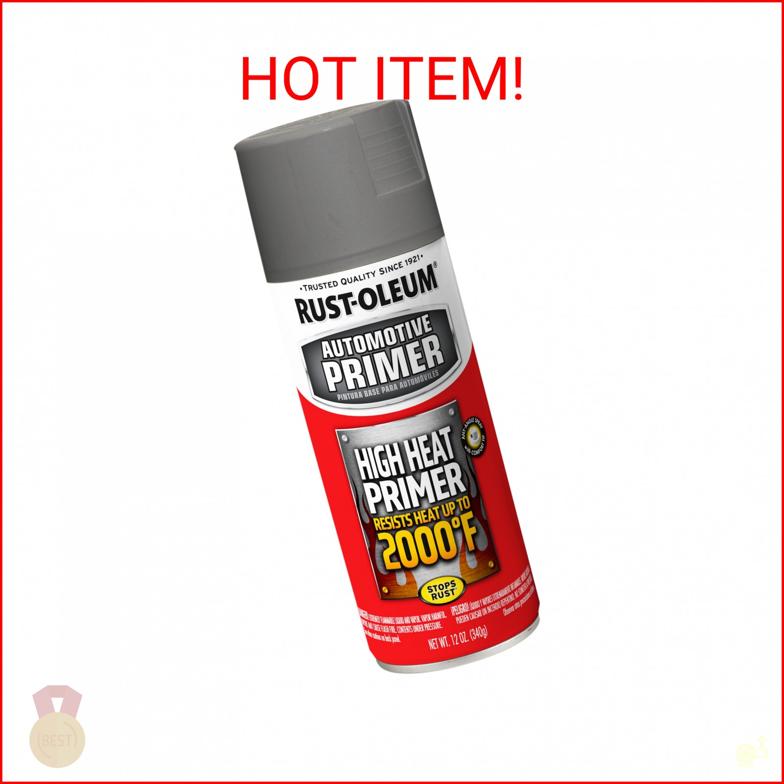 Rust-Oleum 249340 Automotive High Heat Primer Spray Paint, 12 Ounce (Pack of 1),