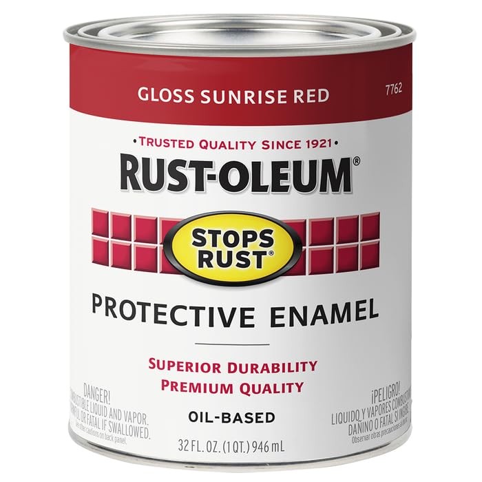 Rust-Oleum 7762502-2PK Stops Rust Brush On Paint, Quart, Gloss Sunrise Red, (…