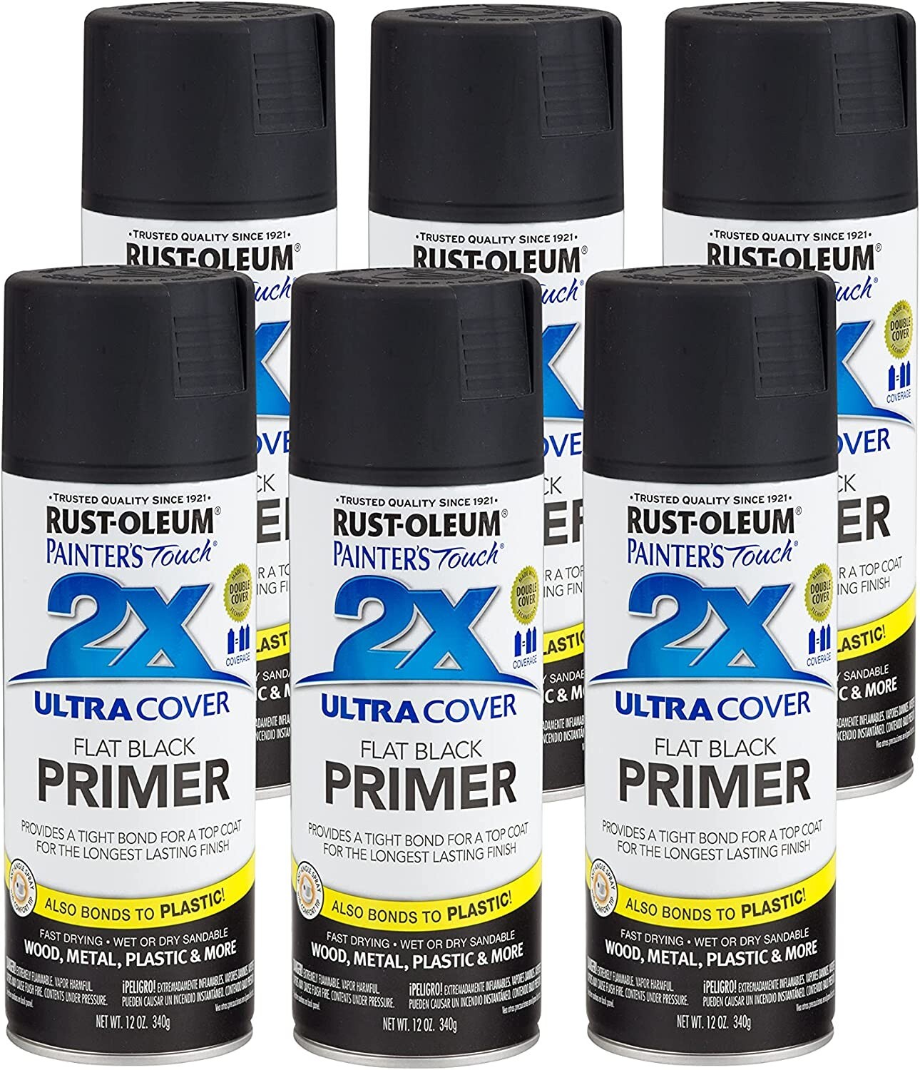 Rust-Oleum 249846 Painter’s Touch 2X Ultra Cover, 6 Pack, 12oz Flat Black Enamel