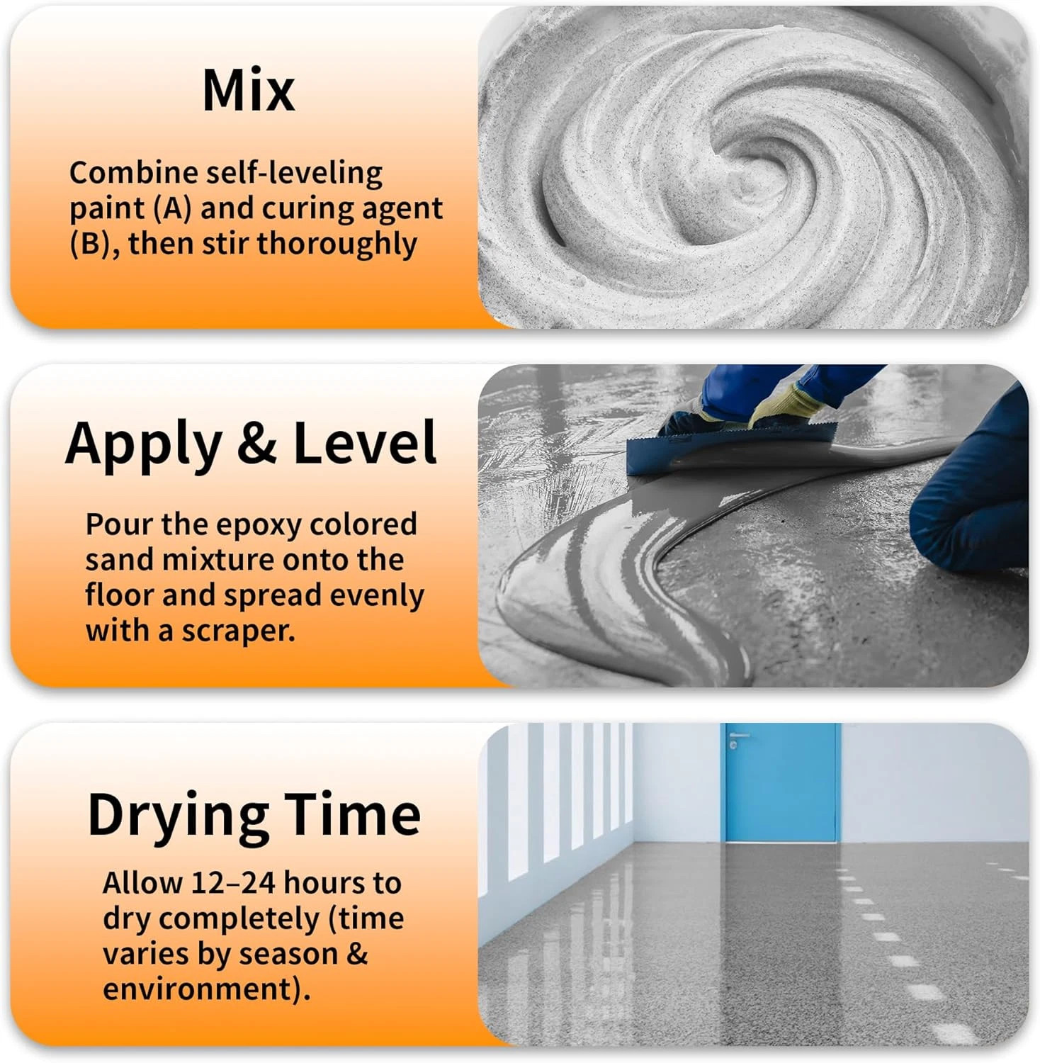 35Oz Gray Epoxy Colored Sand Floor Paint High Gloss Marble Non-Slip, 2.2 Lbs