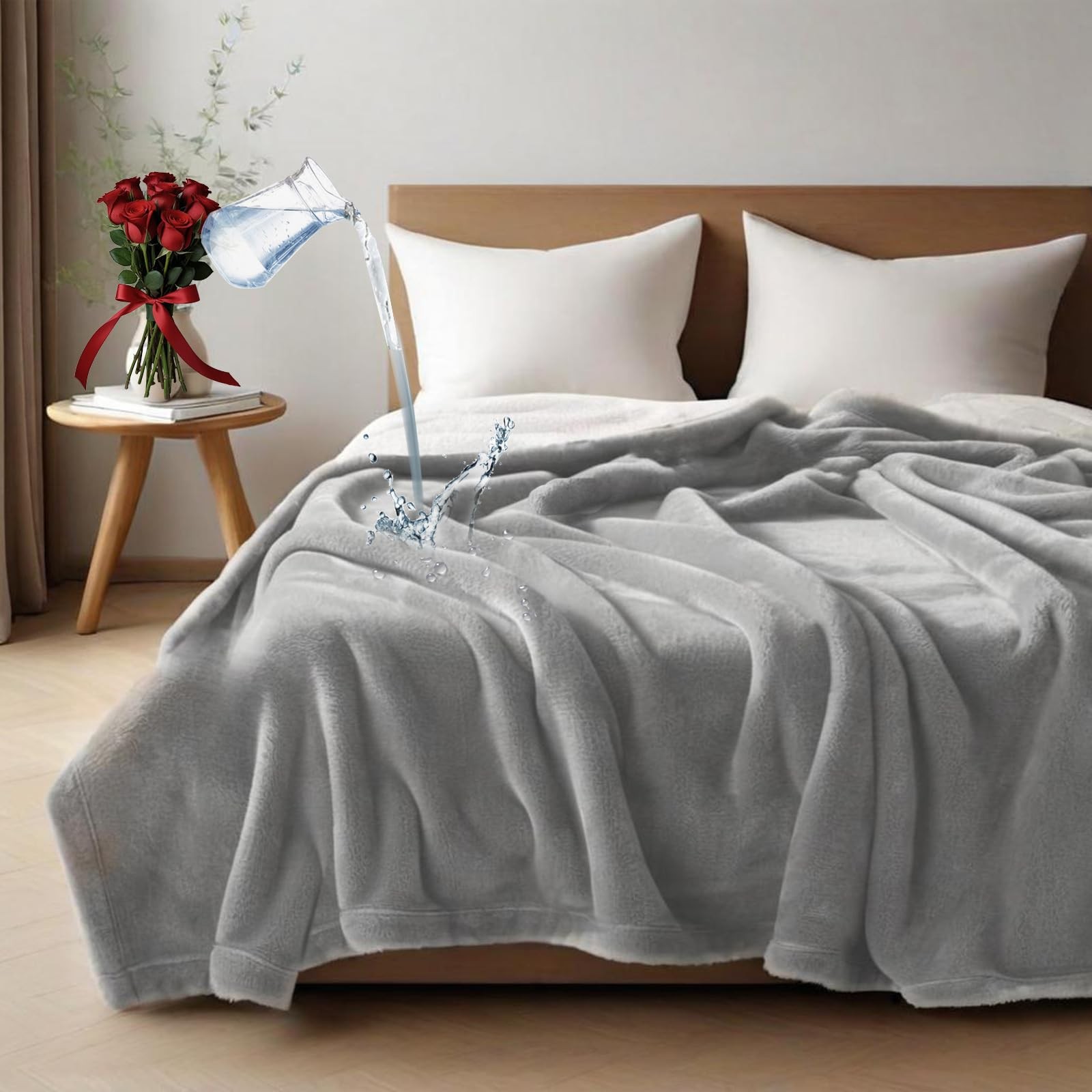 Waterproof and Stain Proof Blanket for Bed 80”x60”,Queen Size Grey Bed Dry Gua