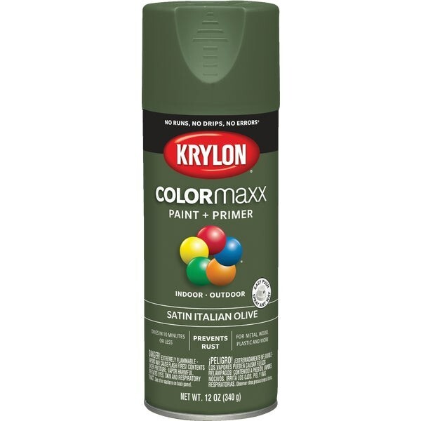 (12)-Krylon ColorMaxx 12 Oz. Satin Spray Paint, Italian Olive Model: K05566007