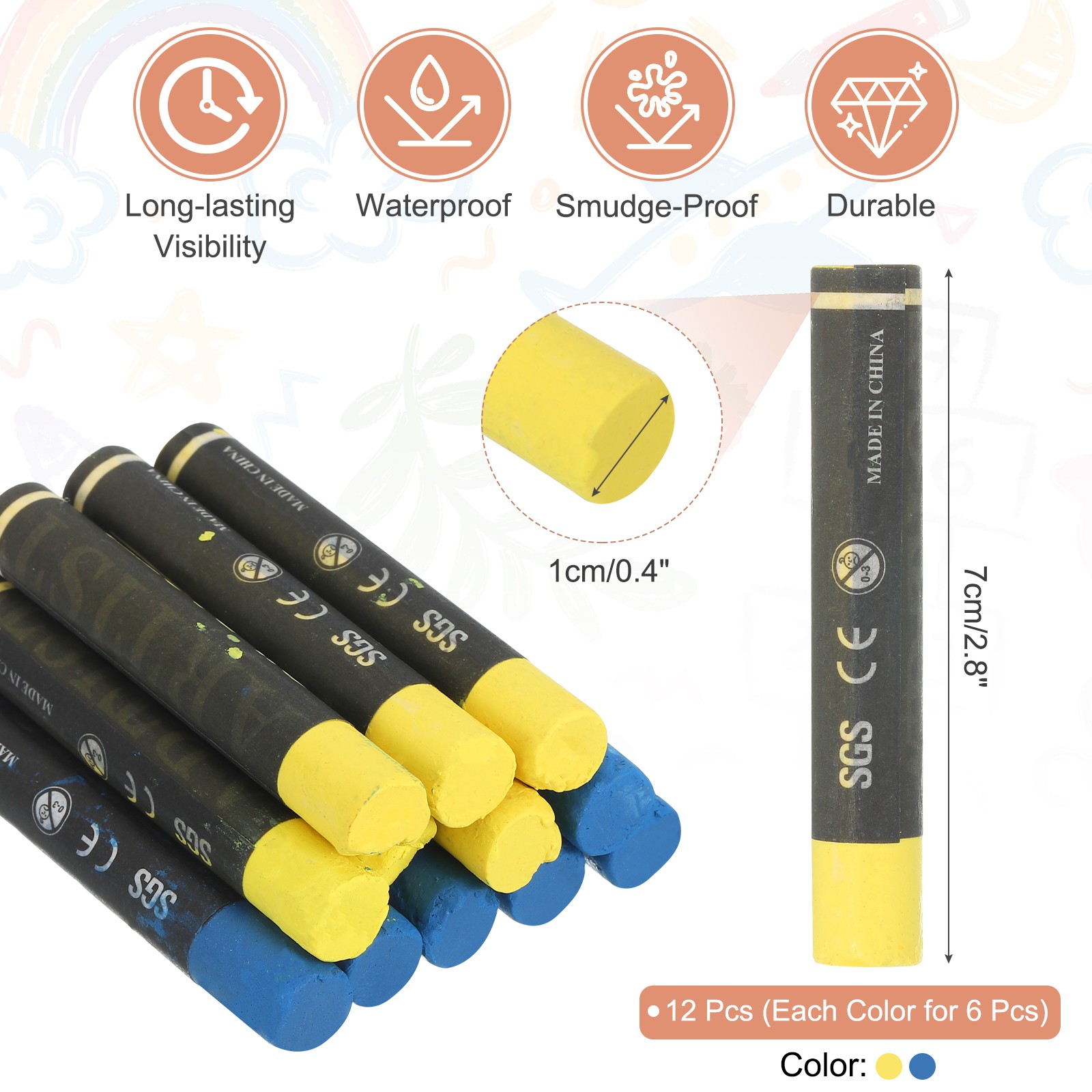 12Pcs Lumber Marking Crayons, 2.8″x0.4″ Tire Marker Drawing Crayons(Blue/Yellow)