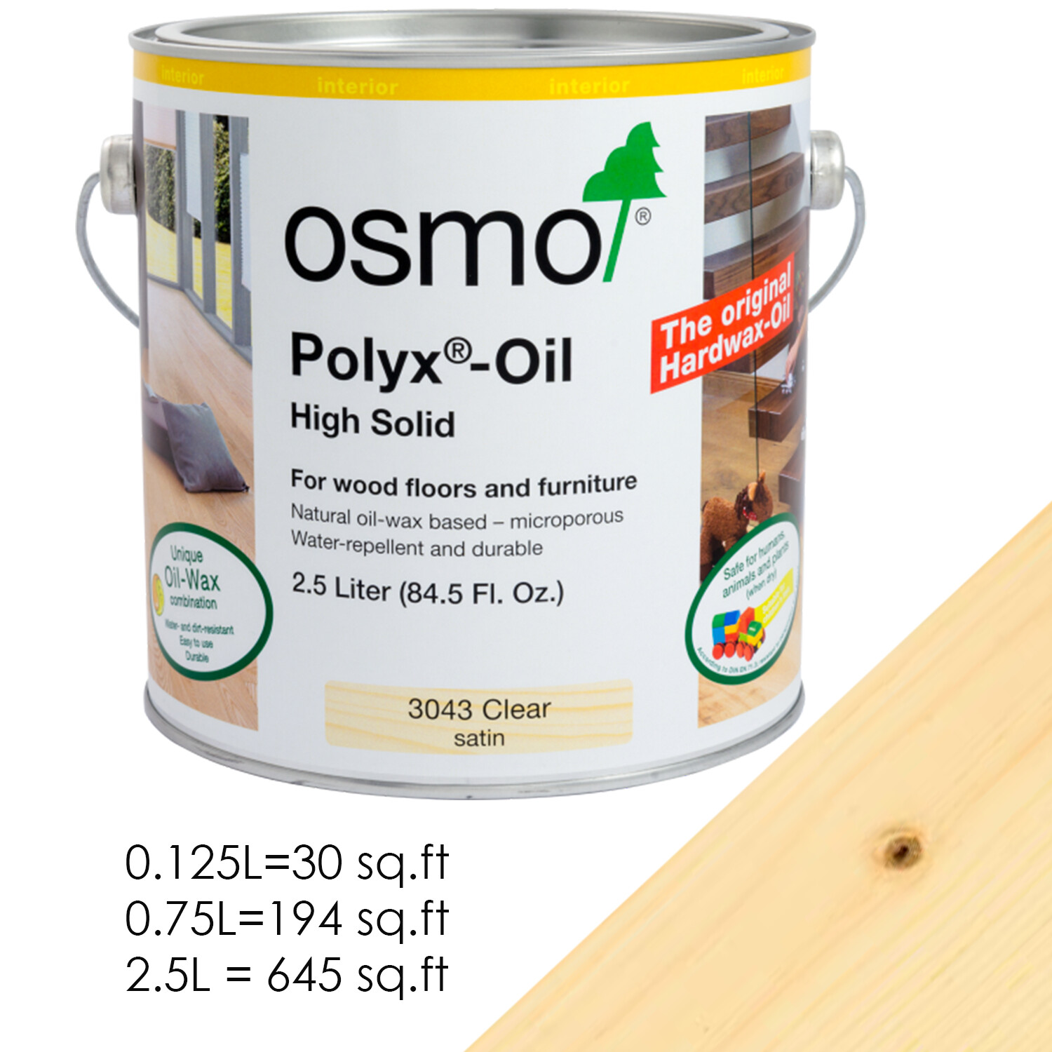 OSMO 3043 Polyx Oil CLEAR SATIN Wax Interior Water Repellent Wood Finish