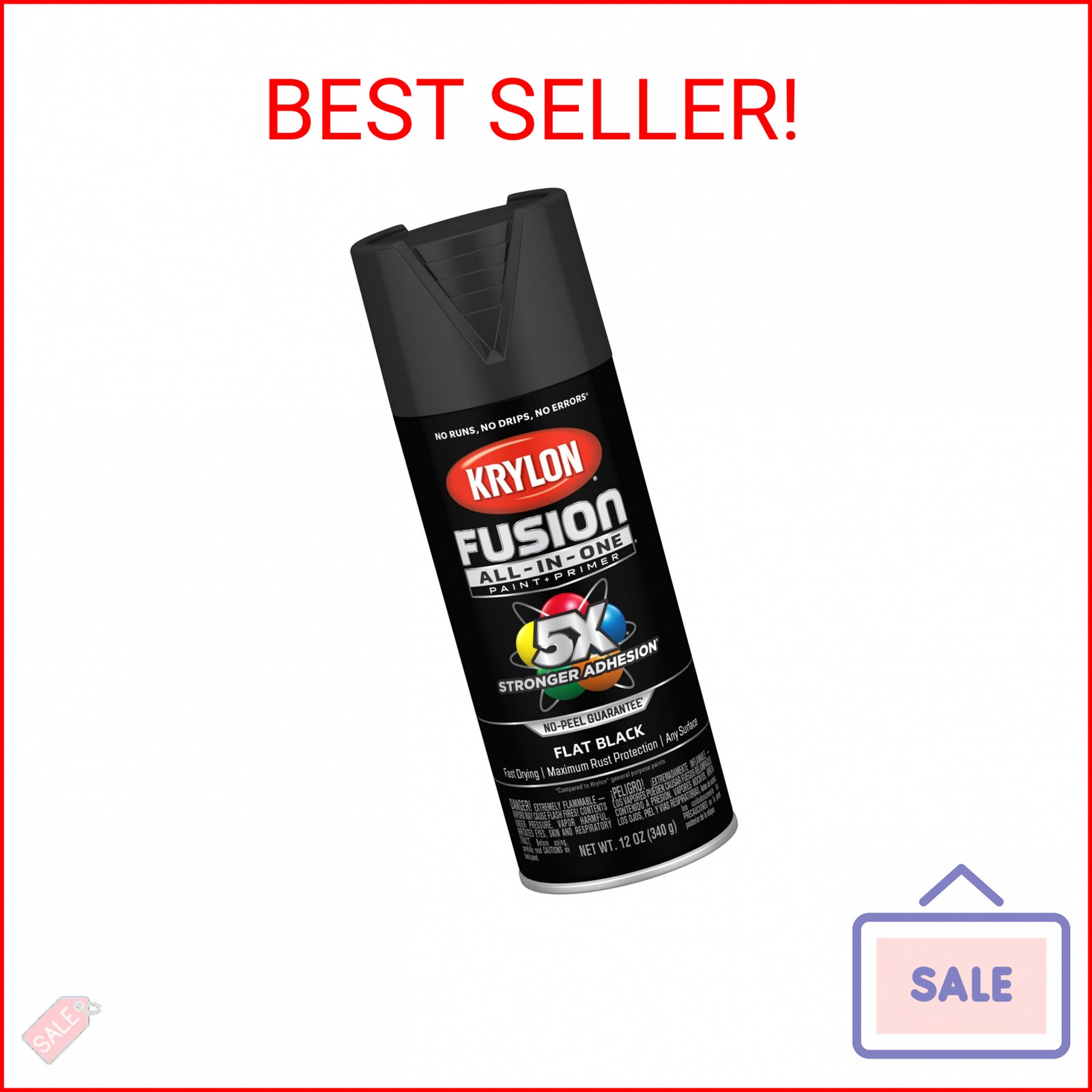 Krylon Rust Preventative Spray Paint, Black, Flat, Solvent, 12 oz K02728007-1 Ea