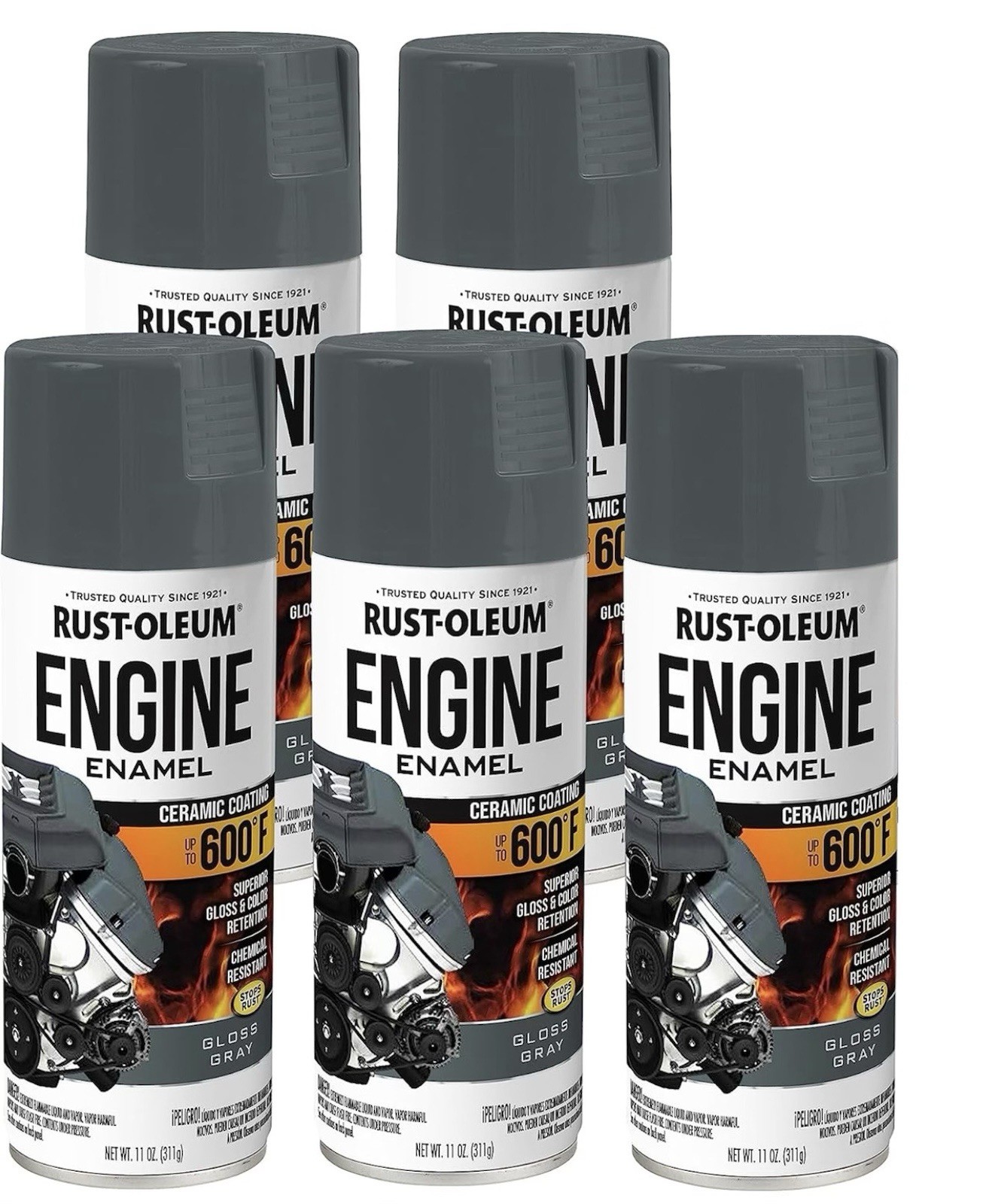 5PK Rust-Oleum Engine Enamel Ceramic Coat Gray Spray Paint High Heat 11oz NEW