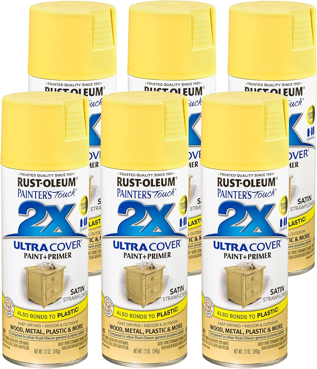 249065-6PK Painter’S Touch 2X Ultra Cover Spray Paint, 12 Oz, Satin Strawflower,