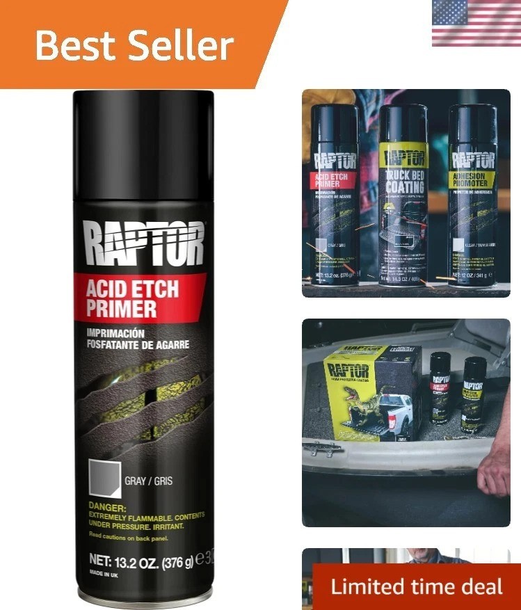 13.2 oz U-pol Gray Raptor Etch Primer Aerosol – Easy Application & Coverage