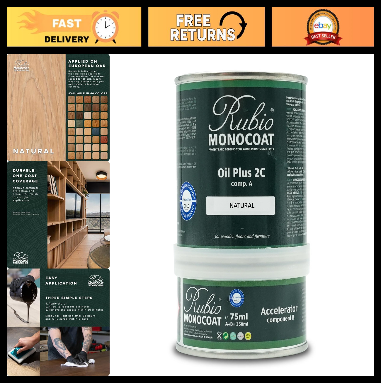 Eco-Friendly Quick-Dry Wood Stain & Finish – Natural Oil, 350 ml, Indoor Use, In