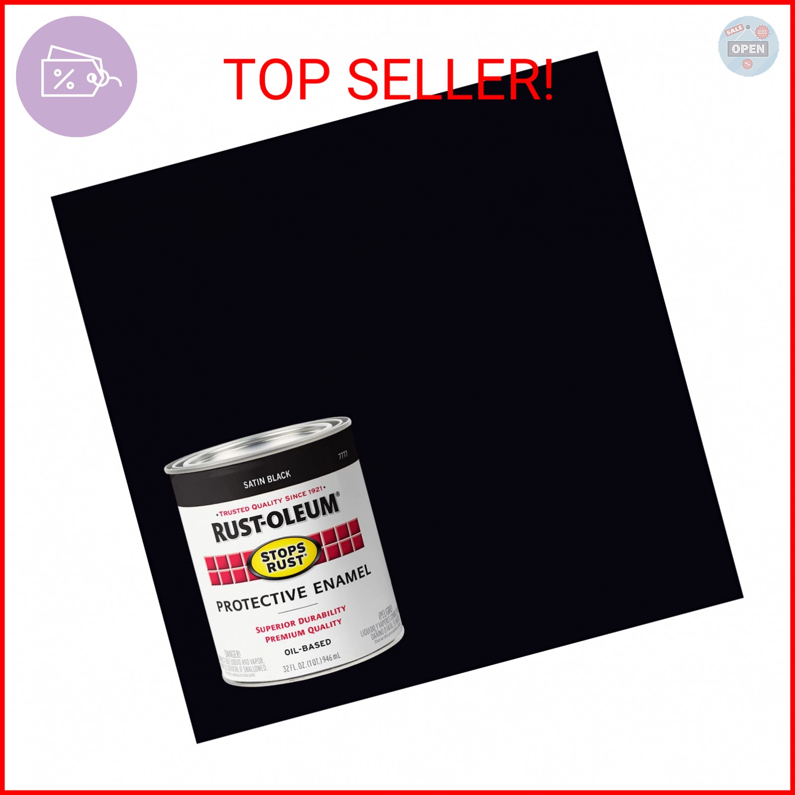 Rust-Oleum 7777502 Stops Rust Brush On Paint, Quart, Satin Black