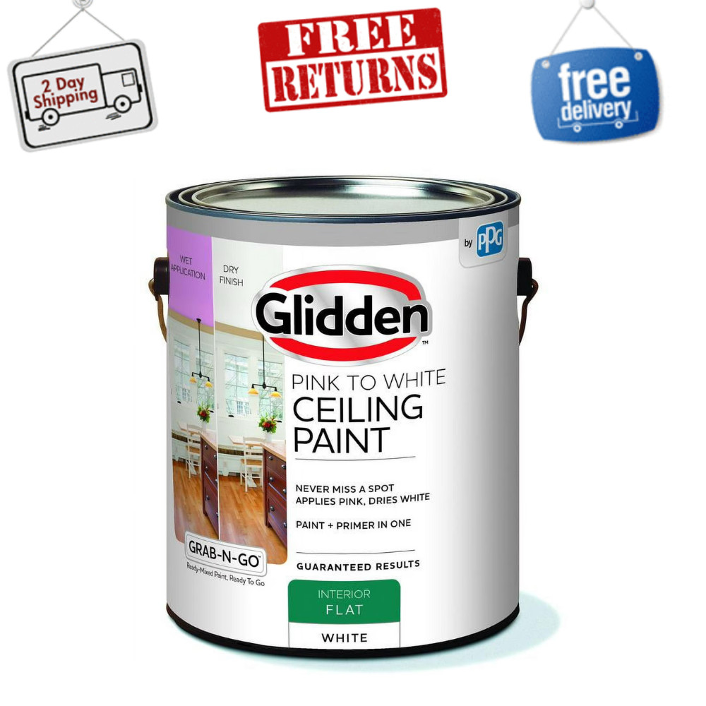Glidden Grab N Go Interior Ceiling Paint, Flat Pink to White, 1 Gallon, New Can