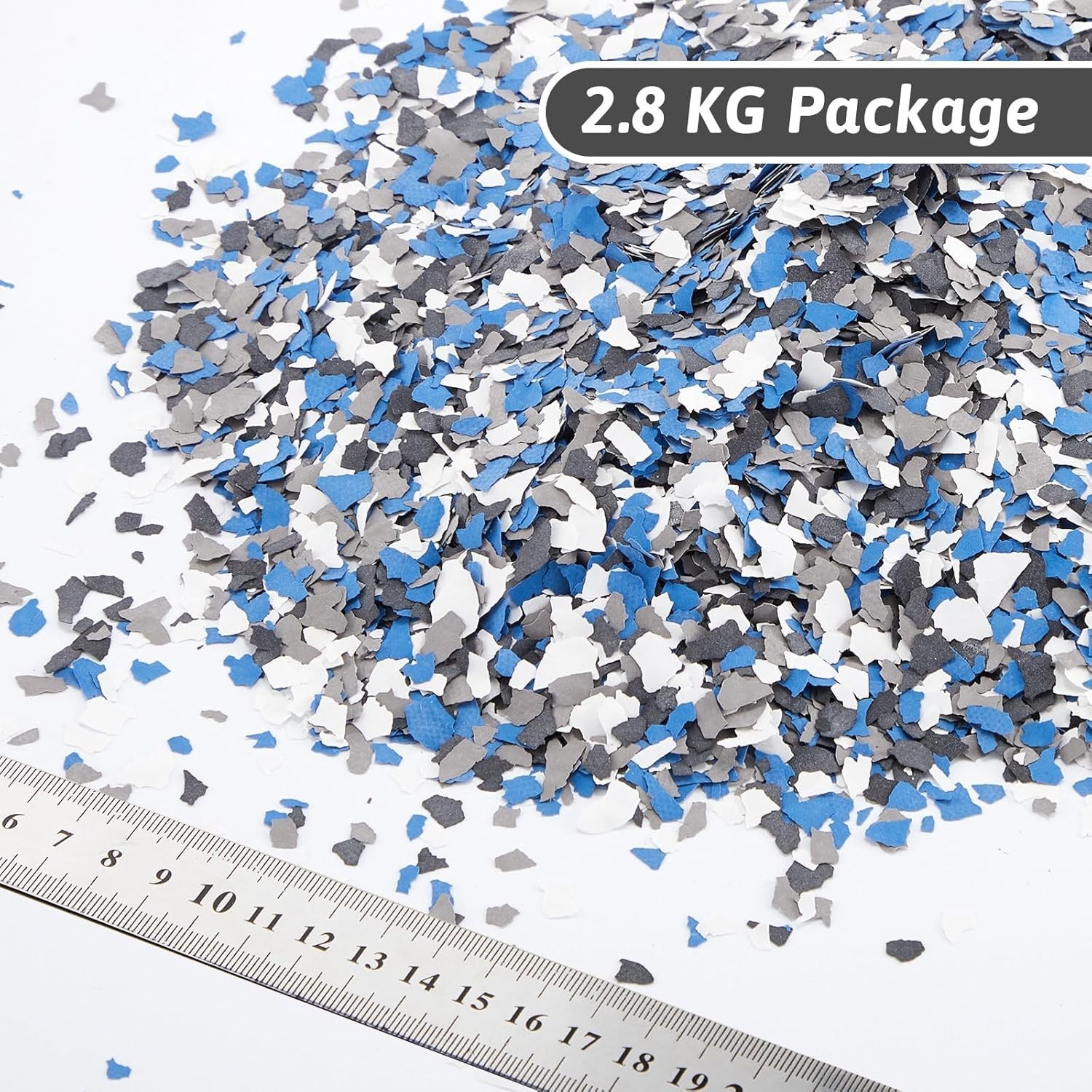 2.8 Kg Decorative Epoxy Flakes – Black, White, Blue & Grey for Stylish Floors