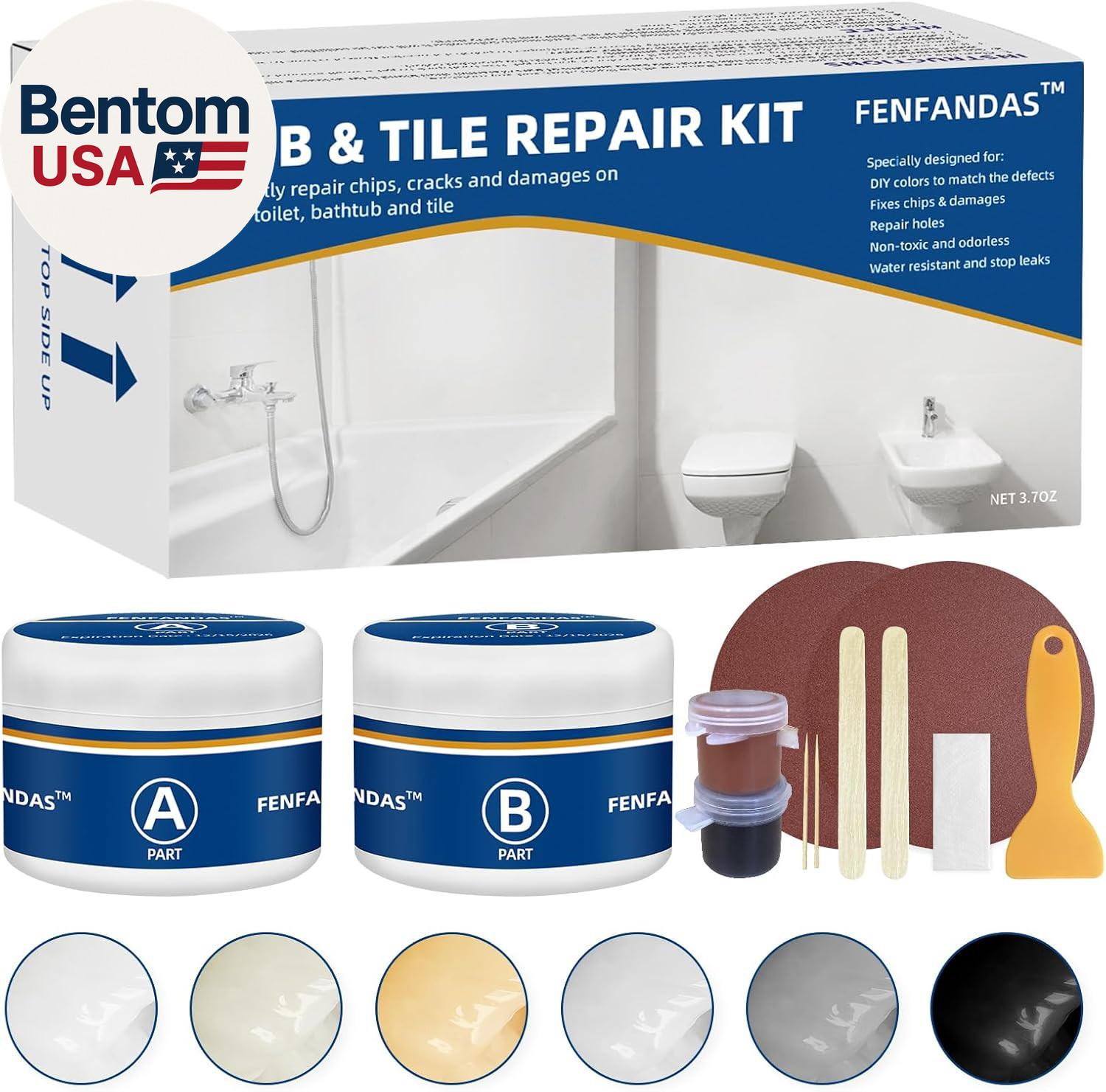 Tub and Fiberglass Shower Repair Kit White, 3.7Oz Porcelain Tile Repair Kit, Por