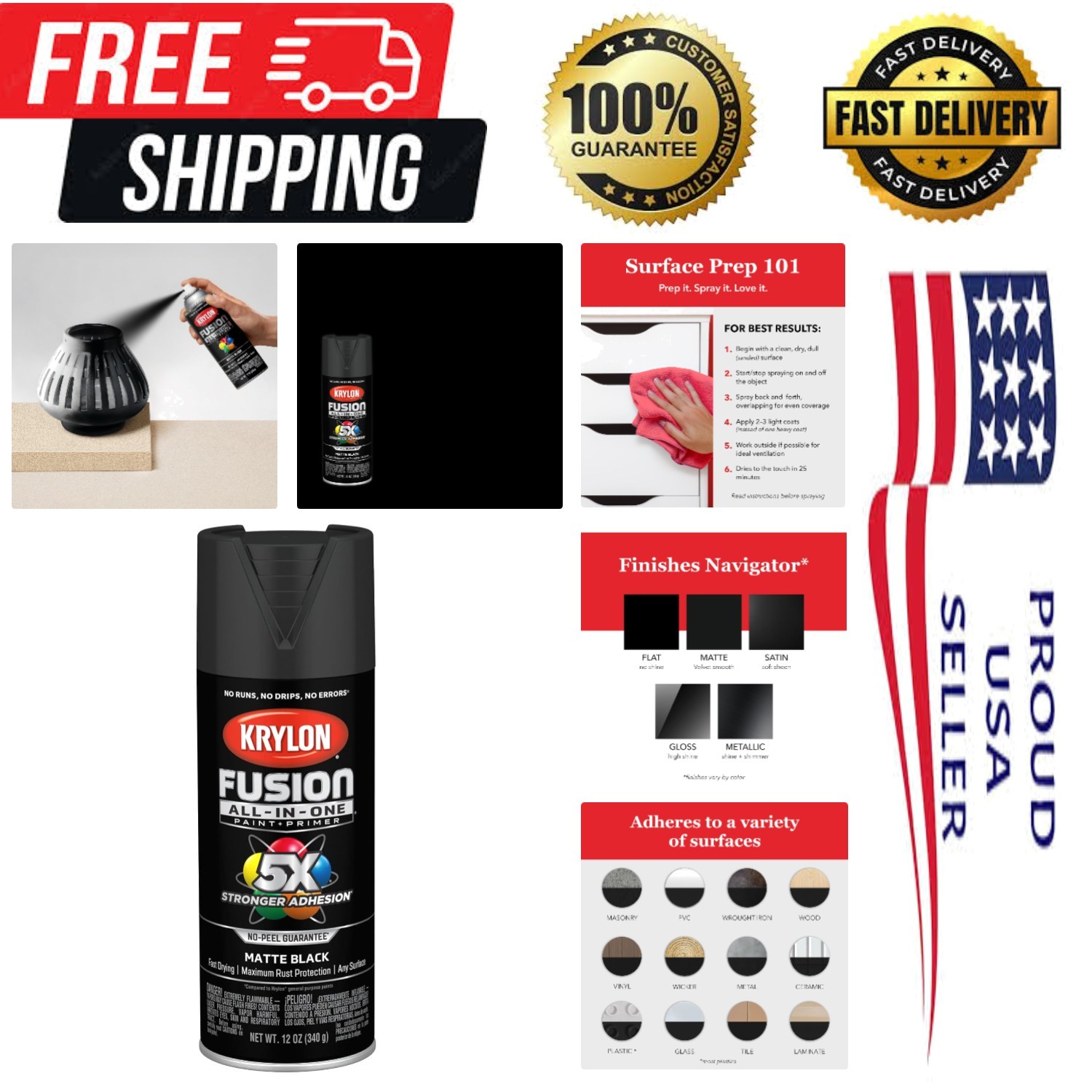 Fusion All-In-One Adhesive Spray Paint, 12 oz Black – Rust Resistant & Fast D…