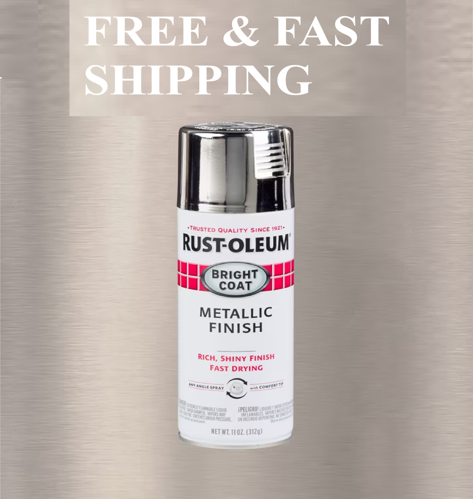 Chrome , Rust-Oleum Stops Rust Bright Coat Metallic Spray Paint, 11 oz NEW