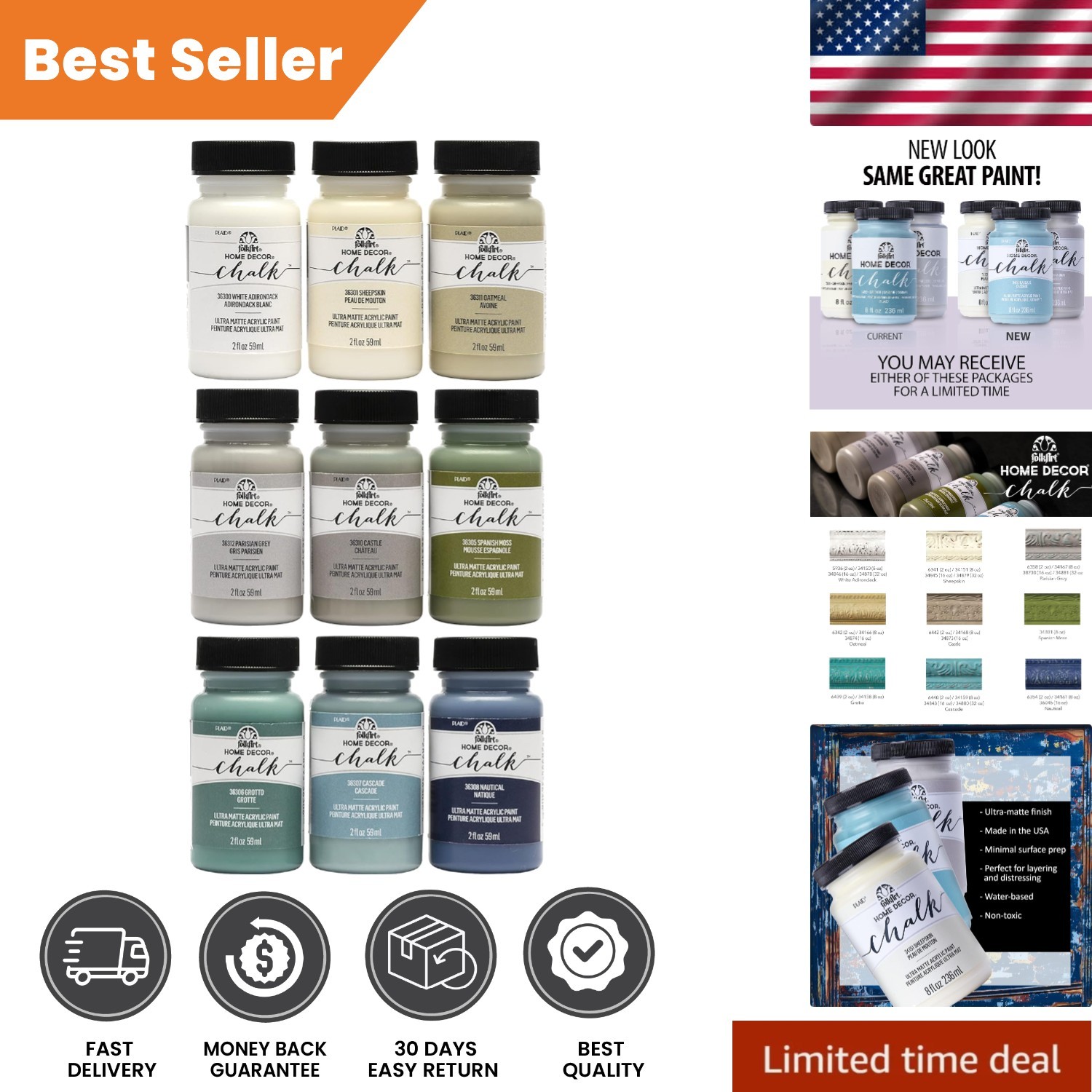 9 Assorted Colors Home Décor Chalk Paint – Non-Toxic, Easy Clean-Up, Ultra-Matte