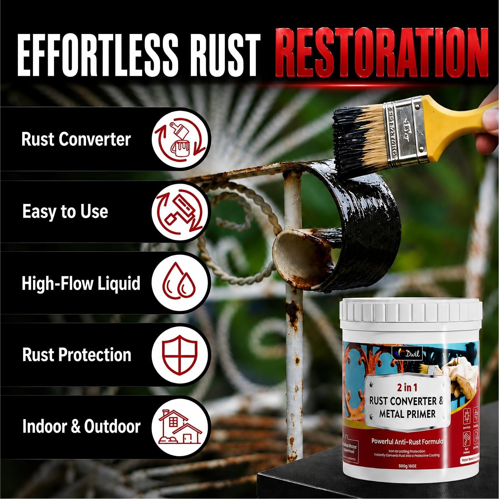 DWIL Rust Converter and Metal Primer 𝟮 𝗶𝗻 𝟭, High-Flow Water-Based Rust R…