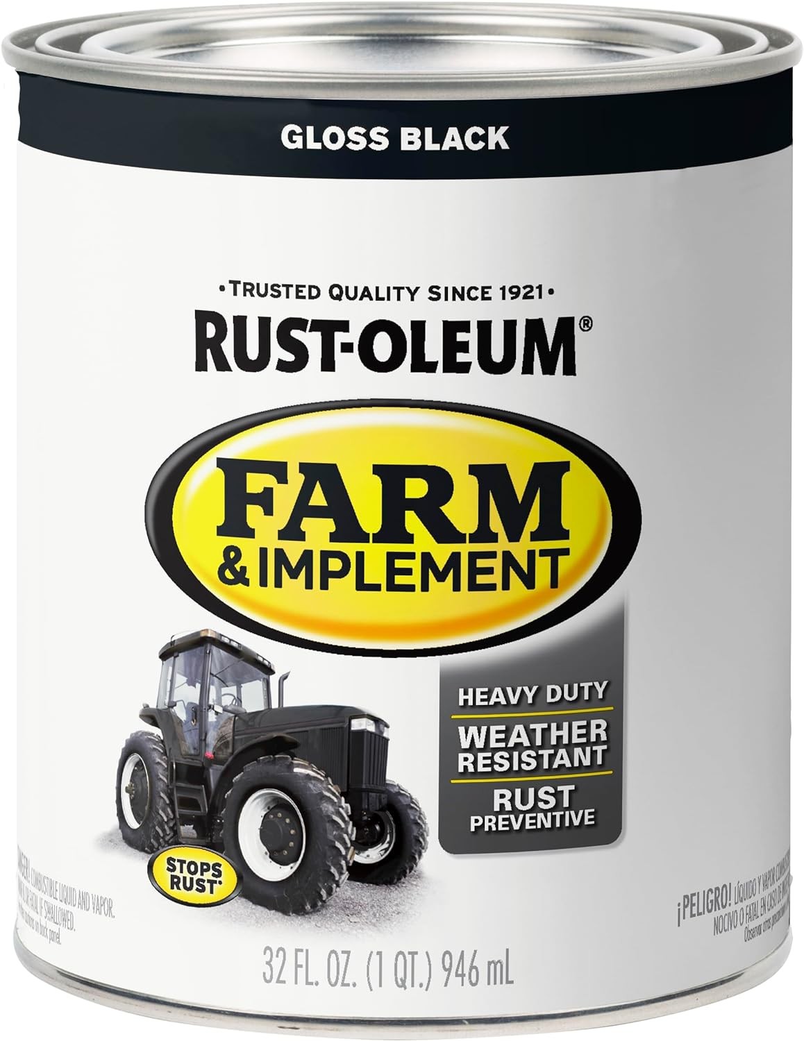 Rust-Oleum 280104 Farm & Implement Enamel Paint, Quart, Gloss Black, (Pack of 1)