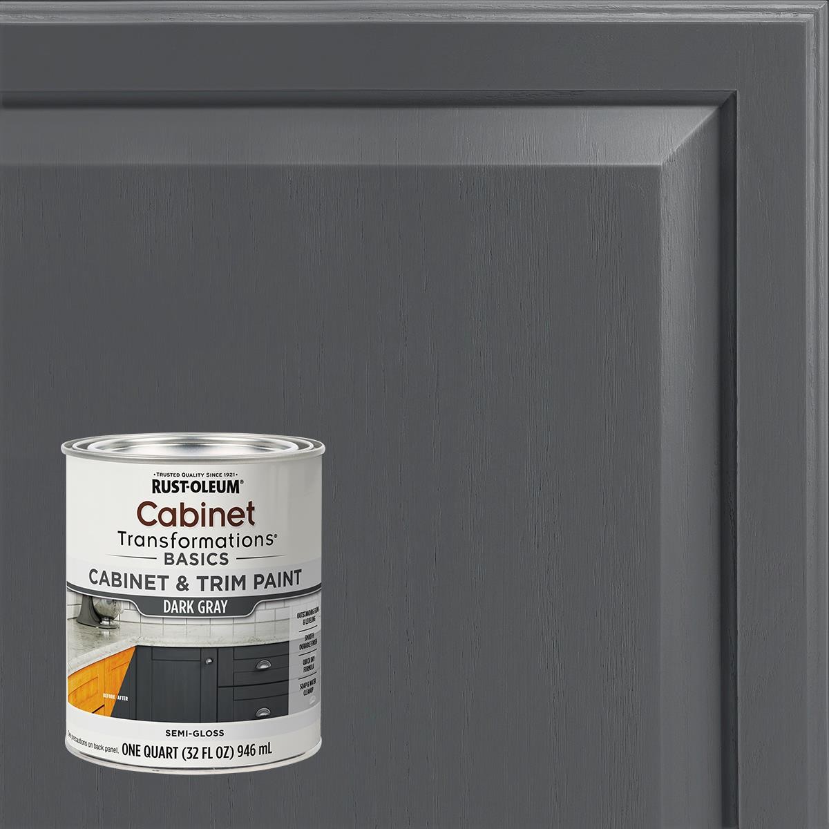 Rust-Oleum Cabinet & Trim Paint, Dark Gray, Semi-Gloss, Quart – 372010