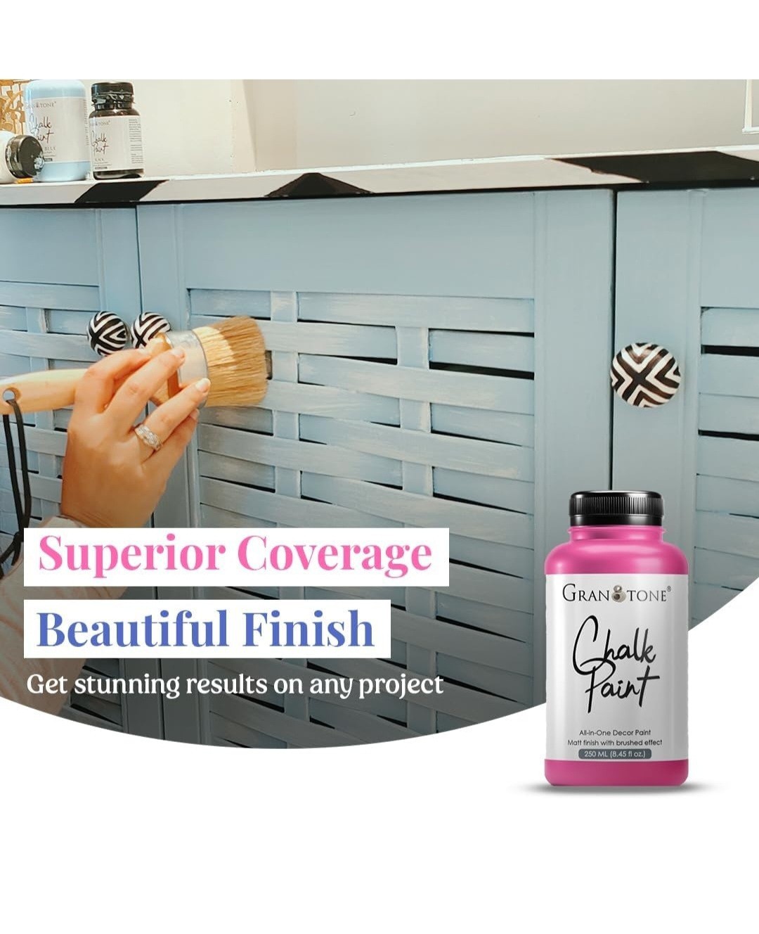 GRANOTONE 3pk Chalk Paint Furniture, Matt-Finish Water-Based Acrylic Azure Blue