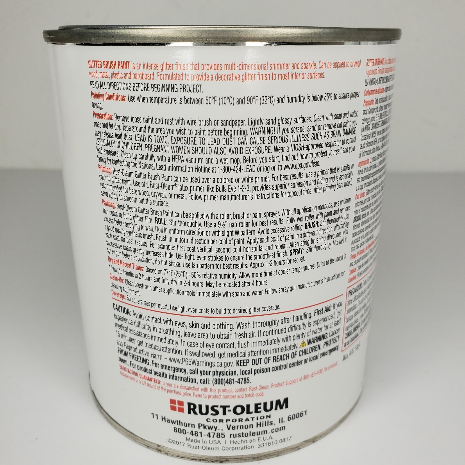 Rust-oleum Glitter Interior Wall Paint Sterling Silver Intense Shimmer 32oz 1 Qt