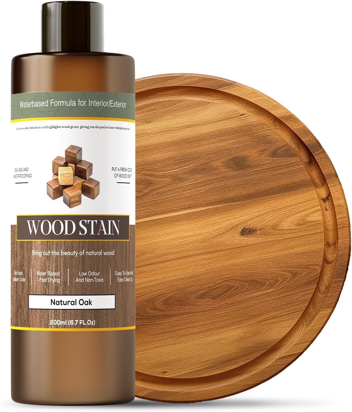 Natural Oak Water-Based Wood Stain – Fast Drying, Low Odor Protection – 6.7oz
