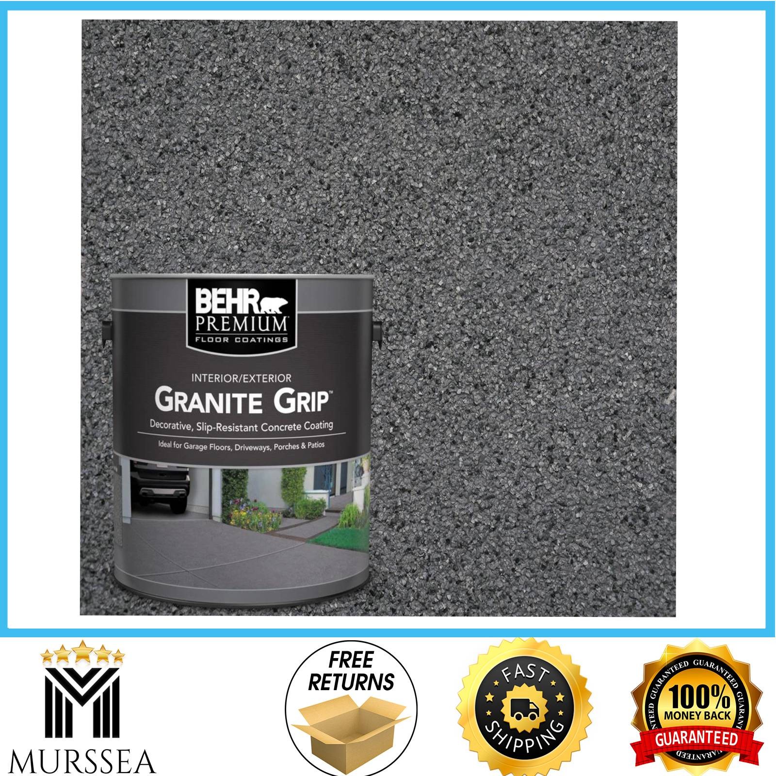 1 Gal Concrete Floor Paint Coating Gray Granite Non-Slip Garage Driveway Patio