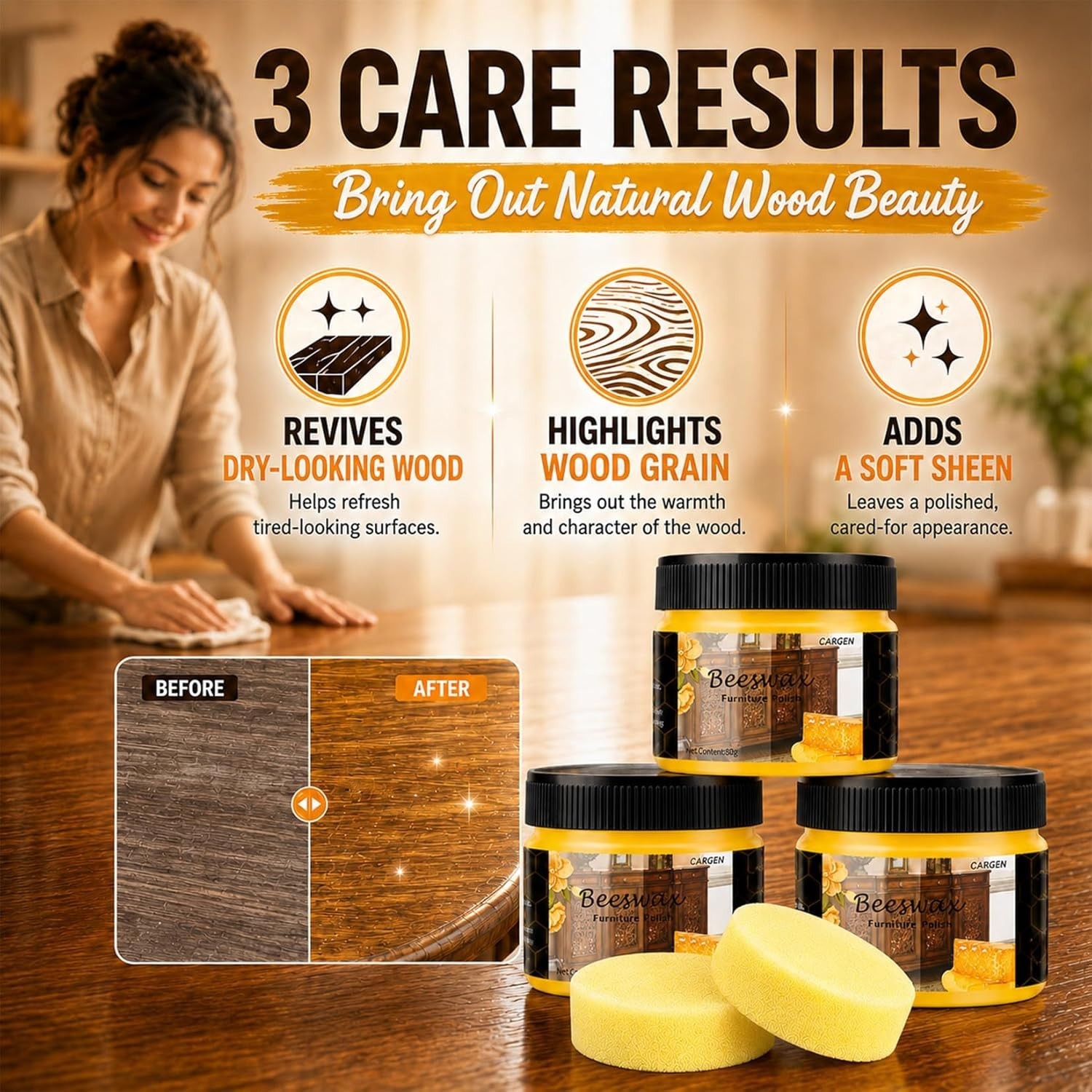 Deep Conditioning Beeswax Cleaner – 3 Pack for Furniture, Cabinets & Floors