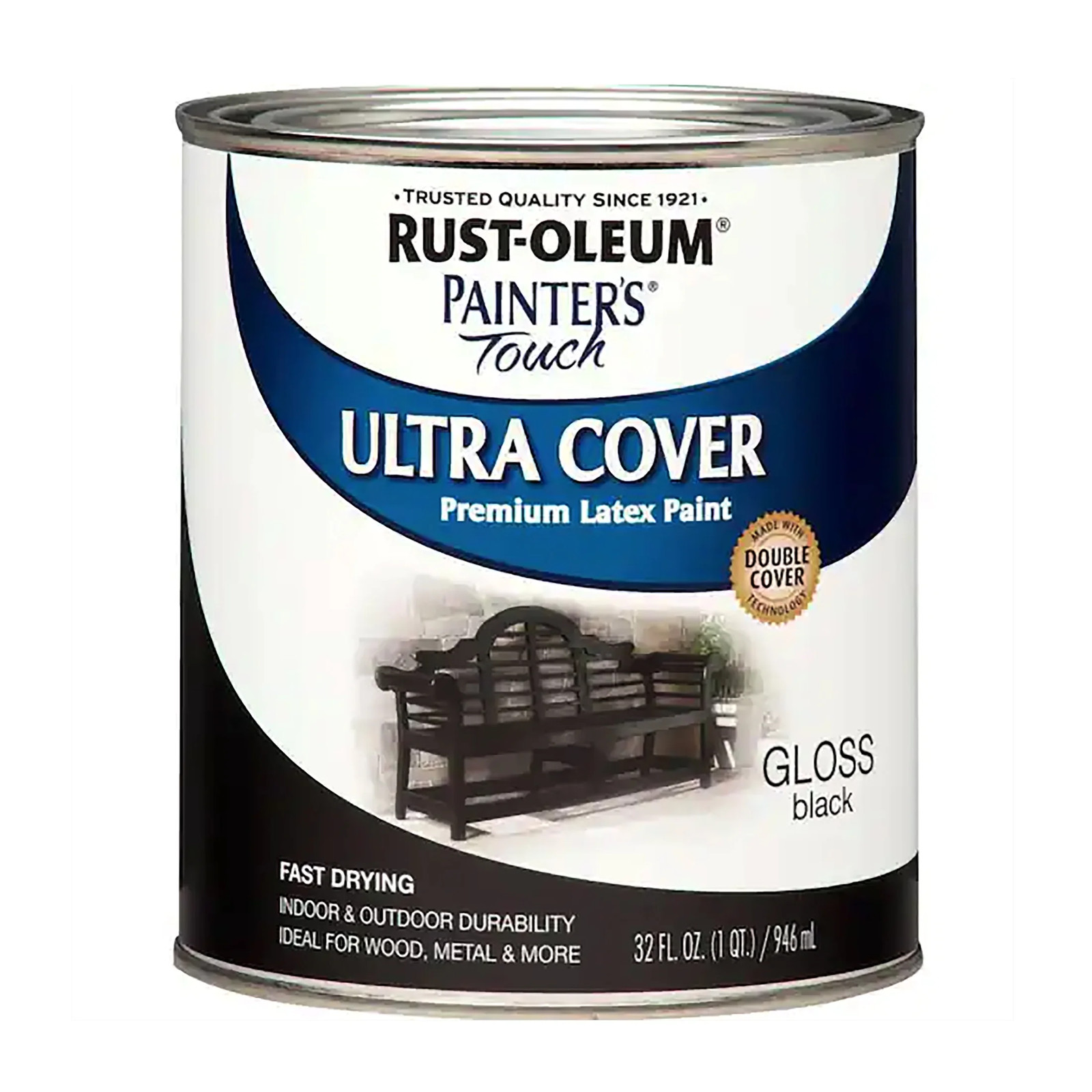 Rust-Oleum Painter’s Touch Ultra Cover Gloss Latex Paint Black, Quart (276166)