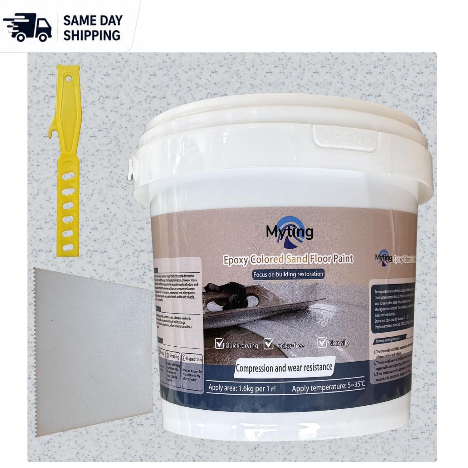 Epoxy Colored Sand Floor Paint – High Gloss Marble Effect, Stain Resistant 35 OZ