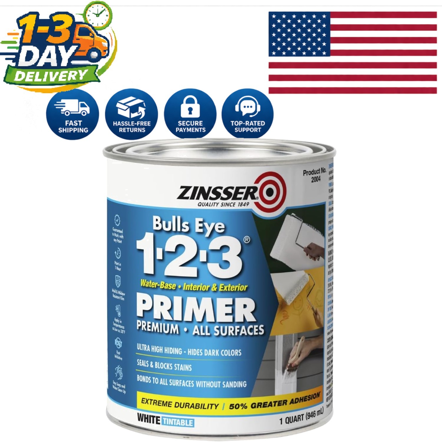 1 Quart Bulls Eye 1-2-3 Primer for All Surfaces – Water Resistant & Versatile