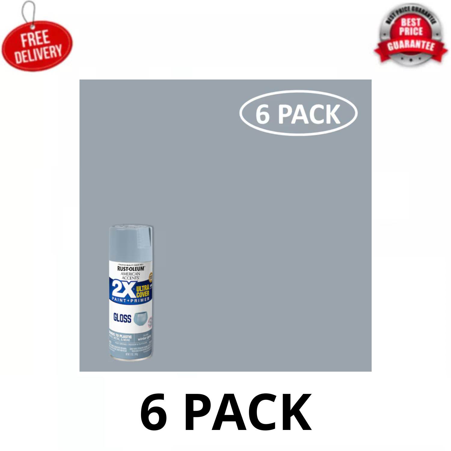 (6 pack) Winter Gray, American Accents 2X Ultra Cover Gloss Spray Paint, 12 oz