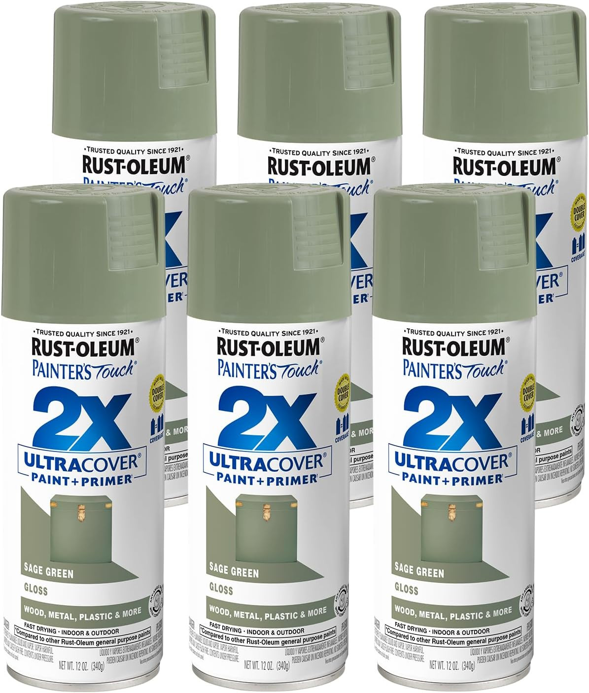 249094-6PK Painter’S Touch 2X Ultra Cover Spray Paint, 12 Oz, Gloss Sage Green,