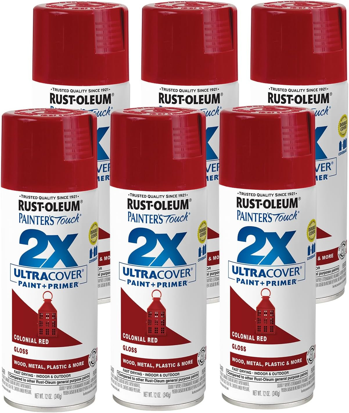 334030-6PK Painter’S Touch 2X Ultra Cover Spray Paint, 12 Oz, Gloss Colonial Red