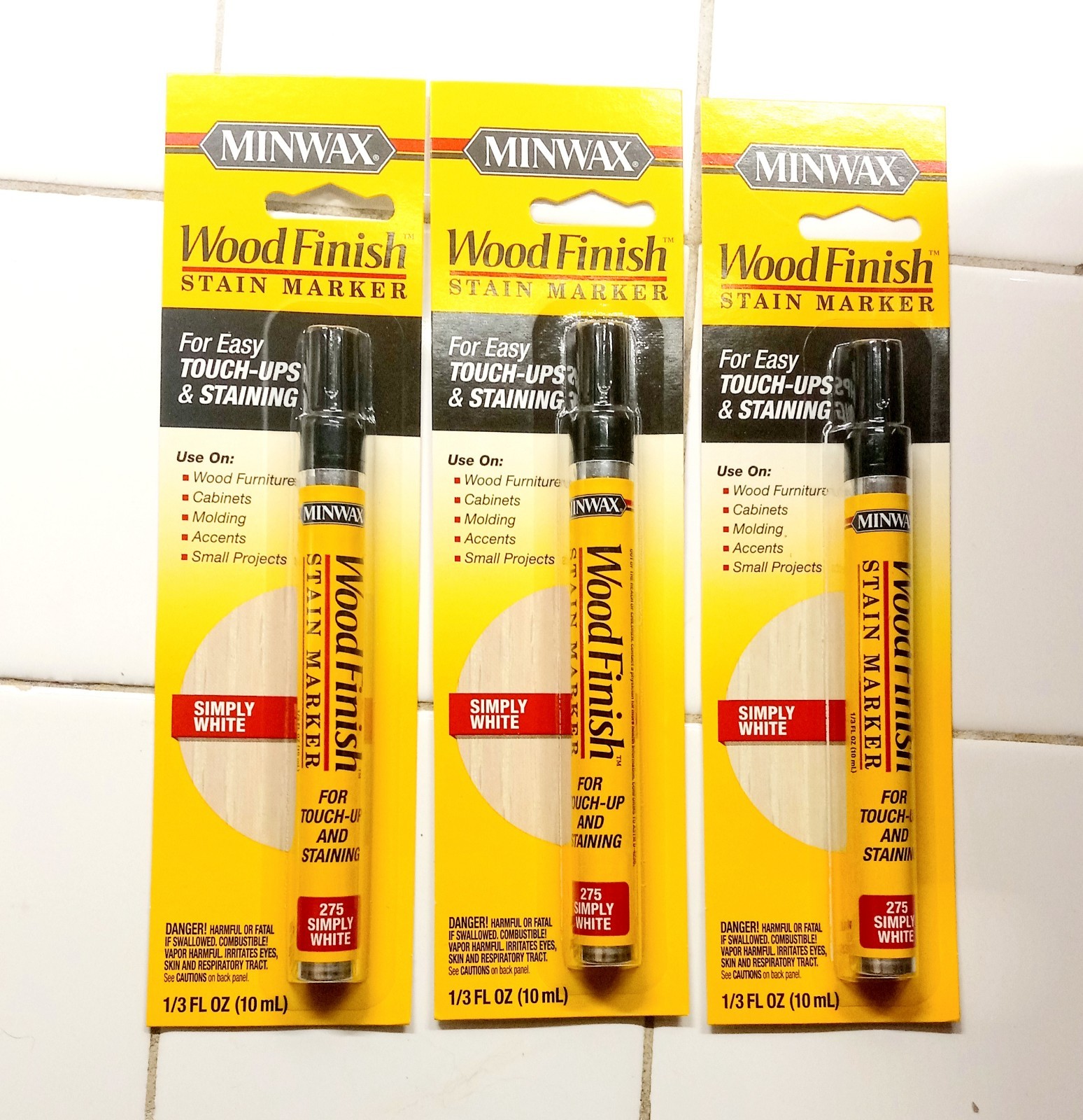 Pack of 3 – Minwax Wood Finish Stain Marker Pen, Simply White 275, 1/3 Fl oz