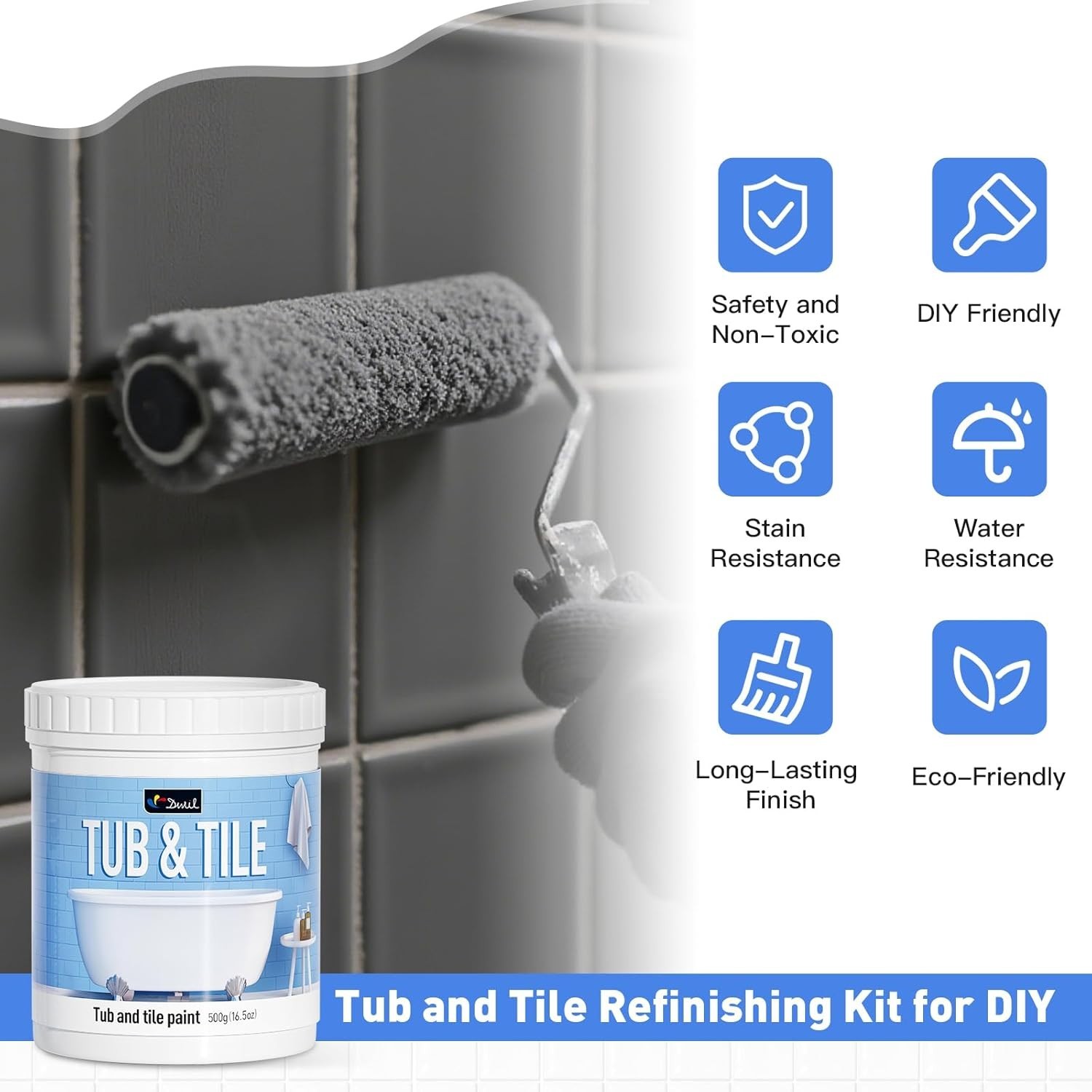 Versatile Water-Based Tile Paint and Refinishing Kit for Easy Bathroom Updates