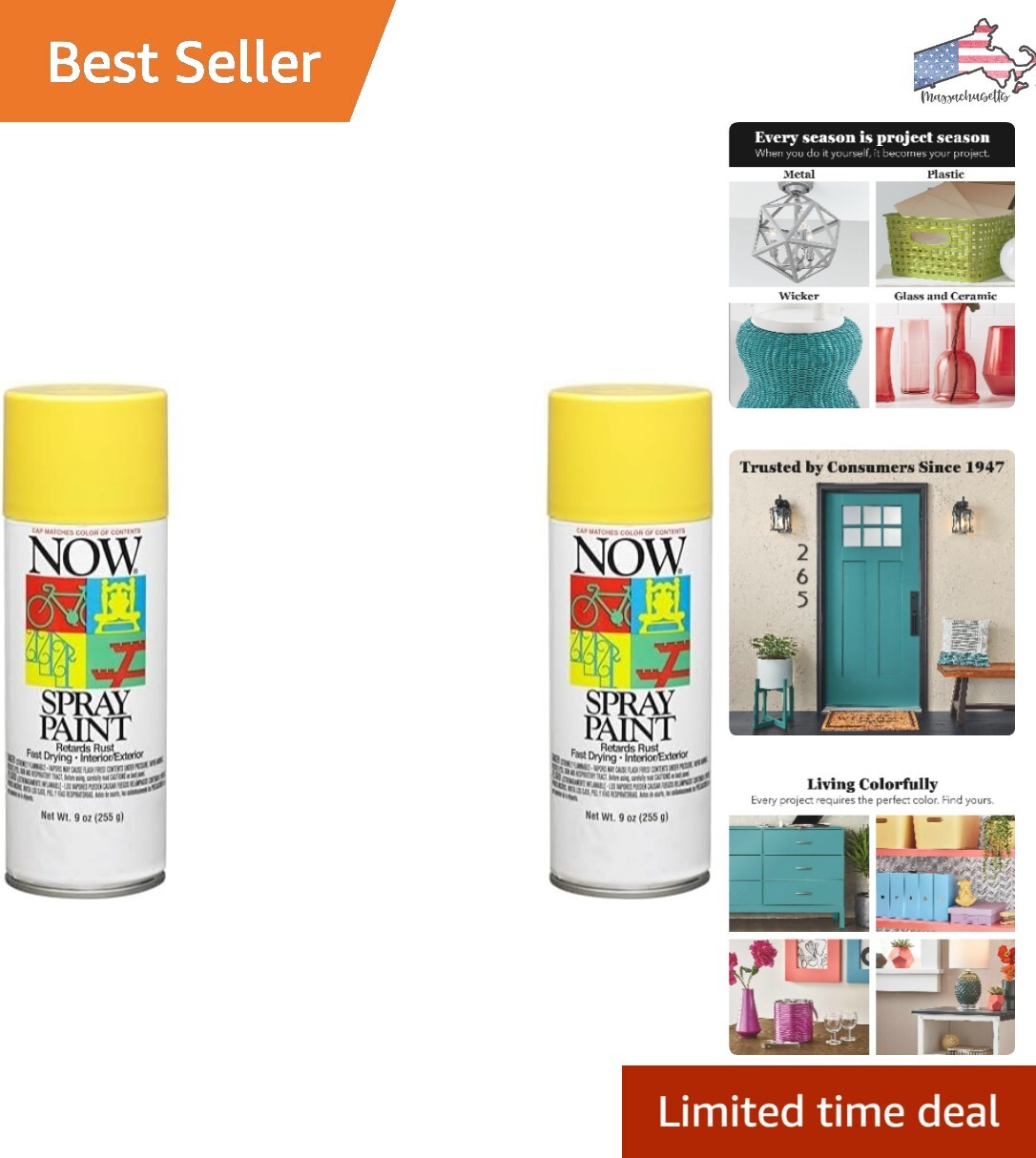 Sunshine Yellow Spray Paint – 9oz – Pack of 2 – Resists Fading & Peeling