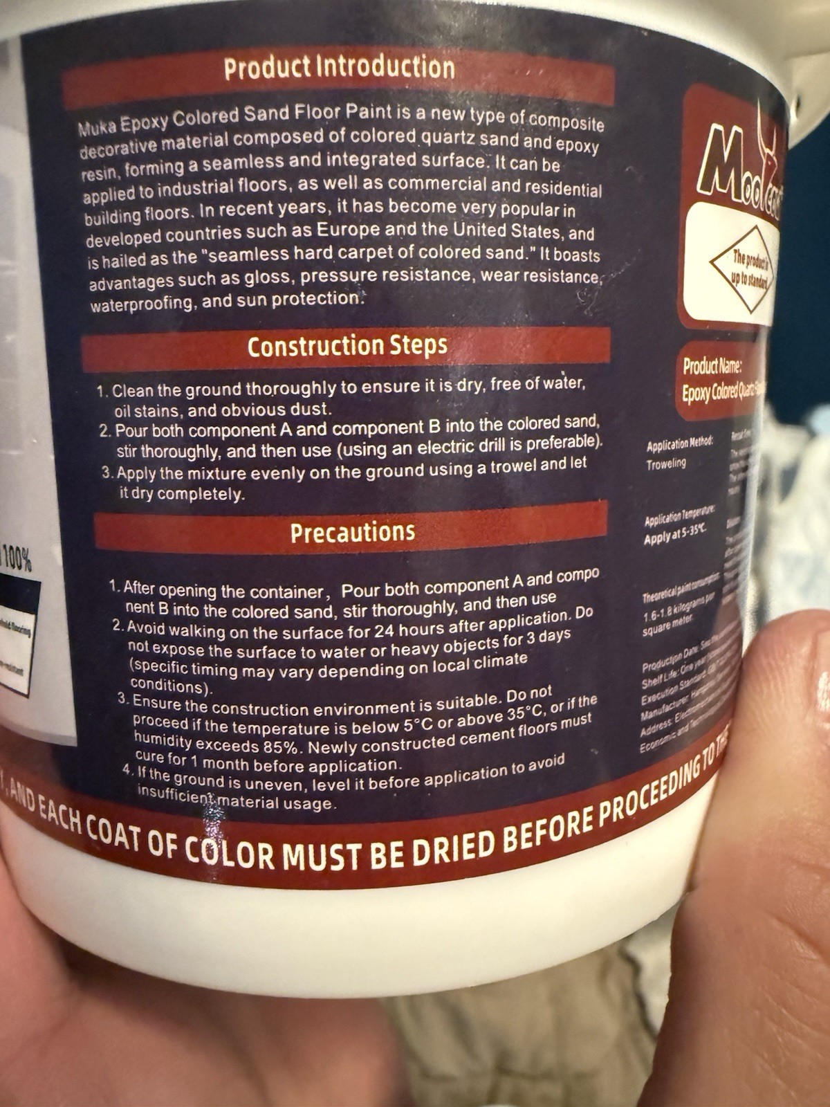 MooCow Epoxy Quartz Floor Coating Paint 500g Containers – Brand New Set of 3