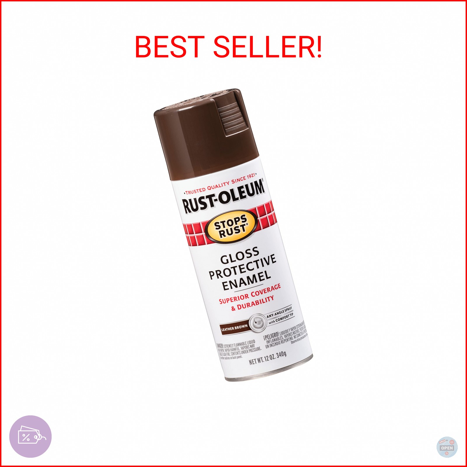 Rust-Oleum 7775830 Stops Rust Spray Paint, 12 oz, Gloss Leather Brown