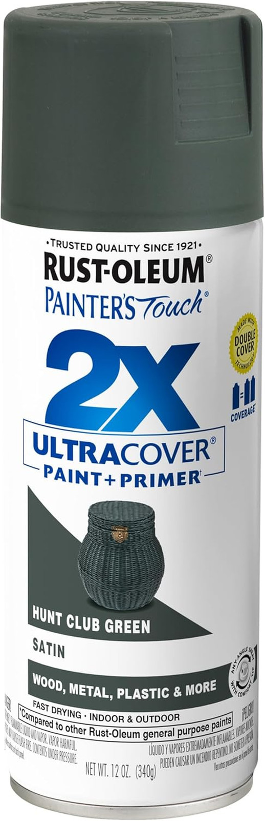 Satin Hunt Club Green Spray Paint 2X Ultra Cover 12oz Painter’s Touch 249074