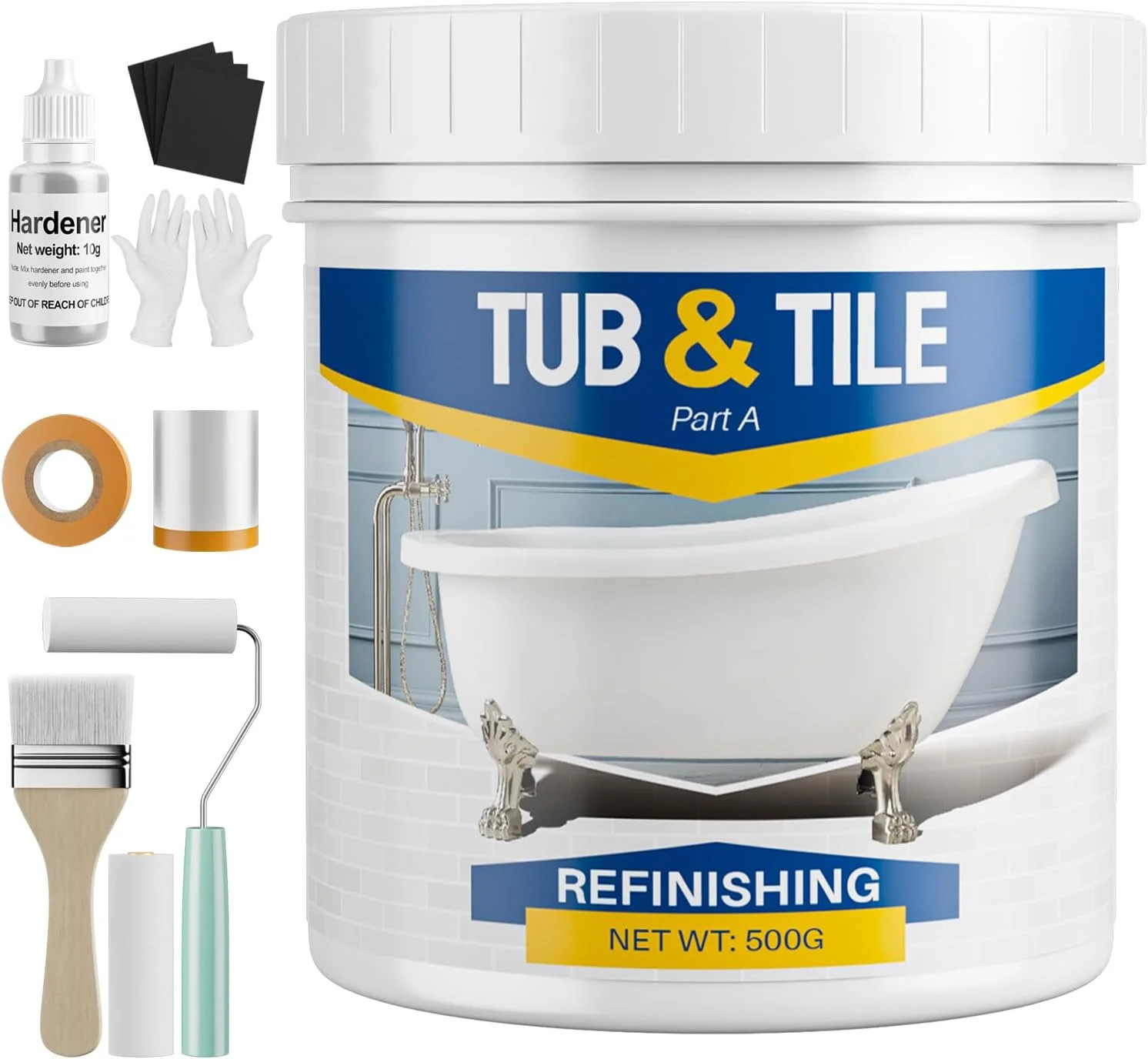 Tub and Tile Paint Refinishing Kit, 17.6oz Bathtub Refinishing Kit White with To