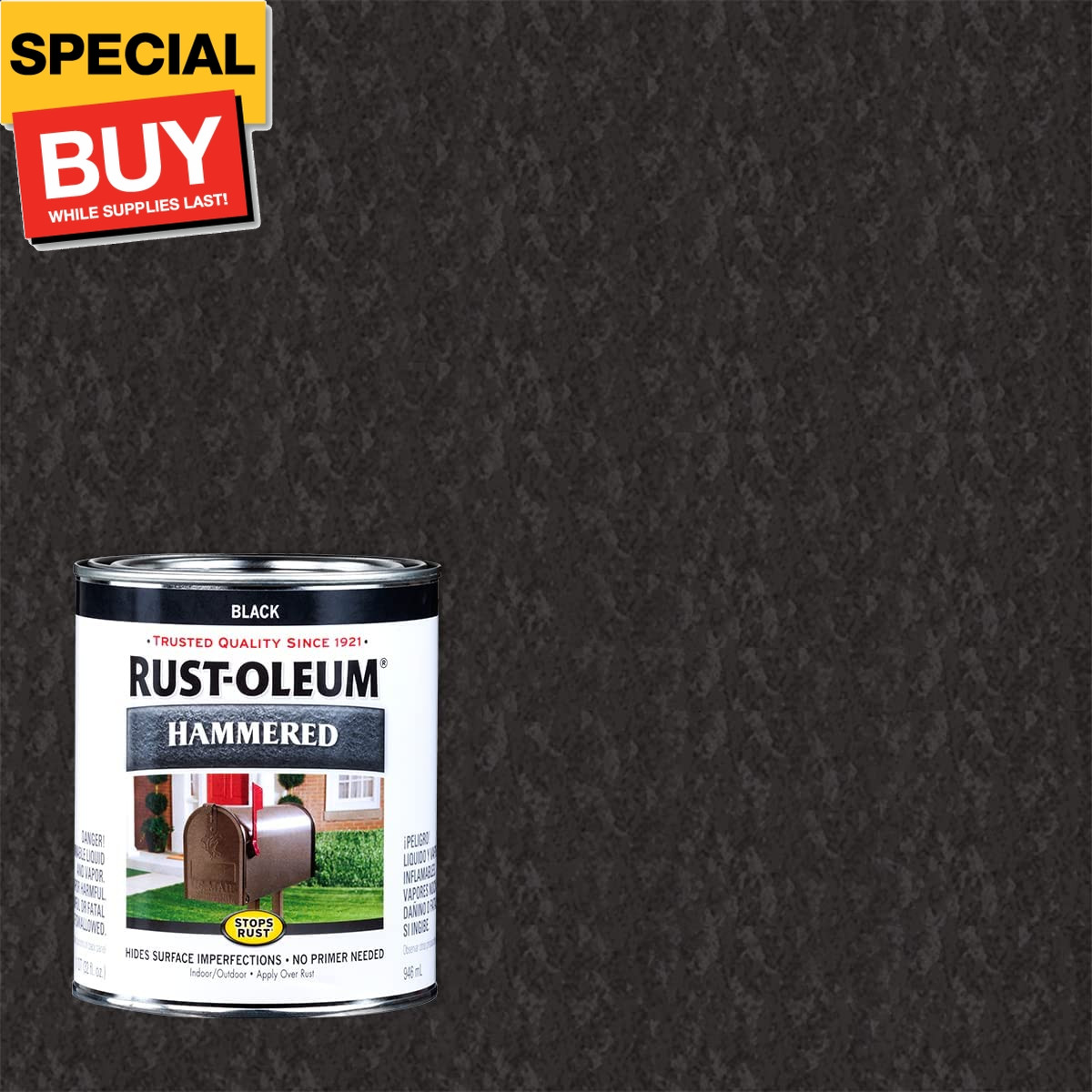 7215502 Stops Rust Hammered Finish Paint, Quart, Black 32 Fl Oz (Pack of 1) New