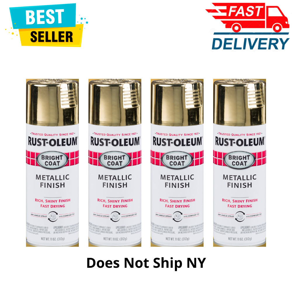 Rust-Oleum Stops Rust Metallic Spray Paint Bright Gold 11 oz, Pack of 4, 7710830