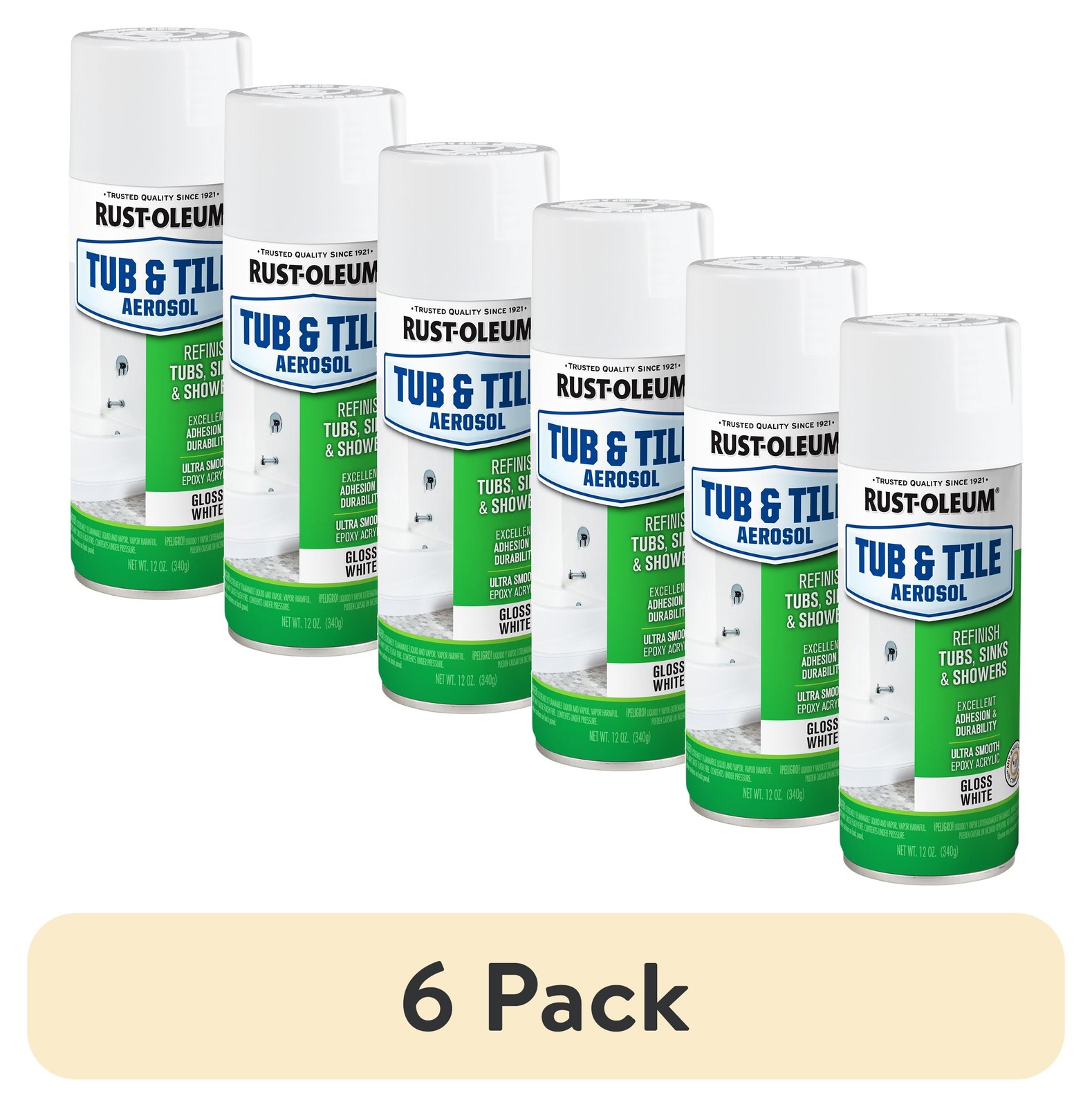 (6 Pack) Tub and Tile White Spray Paint-280882, 12 Oz
