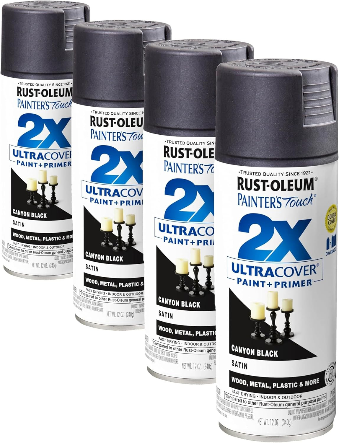 346951 Painter’S Touch 2X Ultra Cover Spray Paint, 12 Oz, Satin Black (Pack of