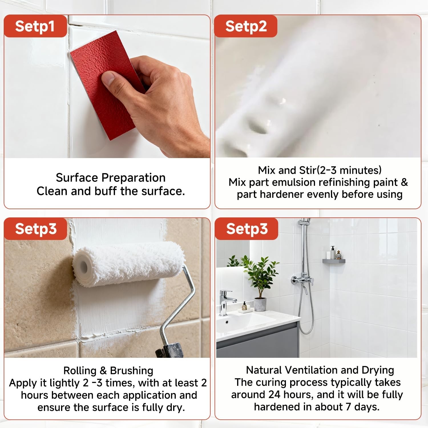 16oz Tub & Tile Refinishing Kit – Easy Use White Bathtub Paint, Low Odor, Semi-G