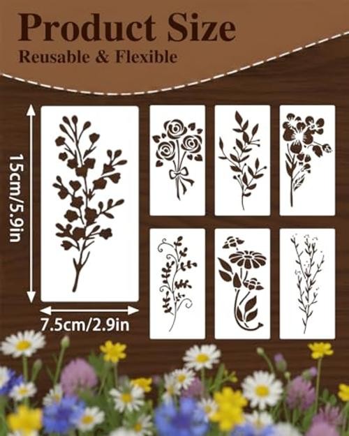 PCS Stencils for Crafts Reusable, Flower Leaf Texture Mixed Stencils for 24