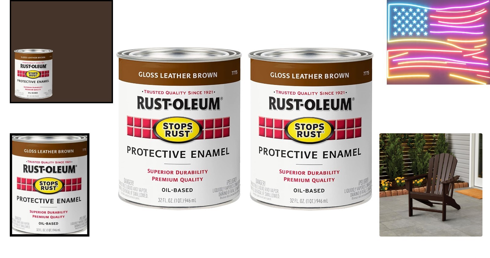 2PK Stops Rust Brush On Paint, Quart, Gloss Leather Brown, Pack of 2