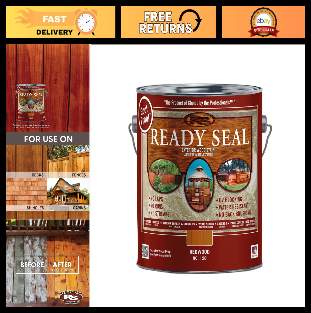 UV Resistant Exterior Wood Stain & Sealer – 1 Gallon Redwood Color, Long-Lasting