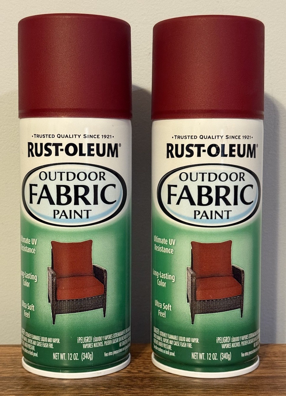 2 Cans Rust-Oleum 358831 Outdoor Fabric Paint DARK RED 12 oz ea New